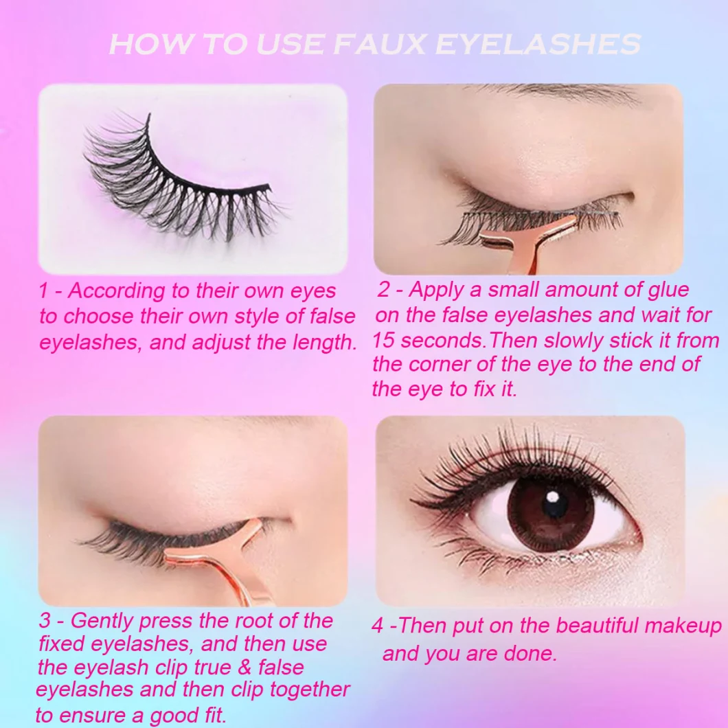 Beautichen Eyeliner Eyelash Colored False Lashes Thick Fluffy Mink Eyelash Full Fluffy Dramatic Natural Eyelashes with Shiny Glitter 3D Mink Strip Lashes