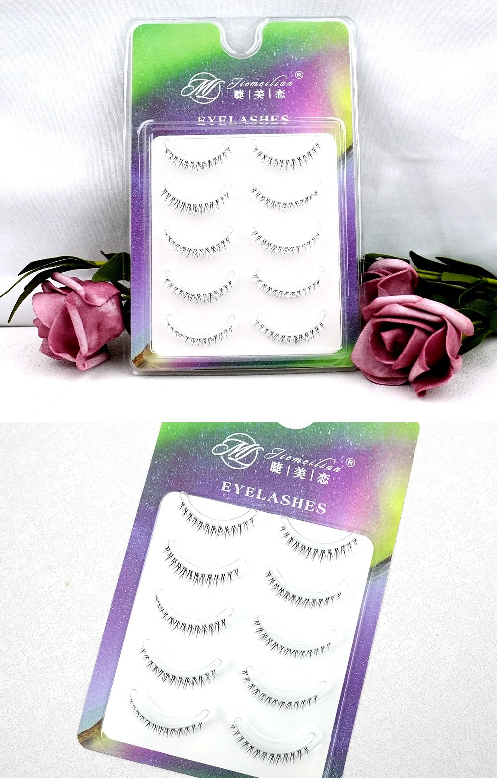 Custom Box Vegan Cruelty Free Clear Band Strip Lower Lashes Natural Faux Mink Eyelash