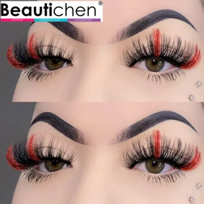 Beautichen Pestañas de tira completa Venta al por mayor 15-25 mm Pestañas postizas de colores Pestañas naturales dramáticas gruesas y esponjosas con brillo brillante Pestañas de tira de visón 3D