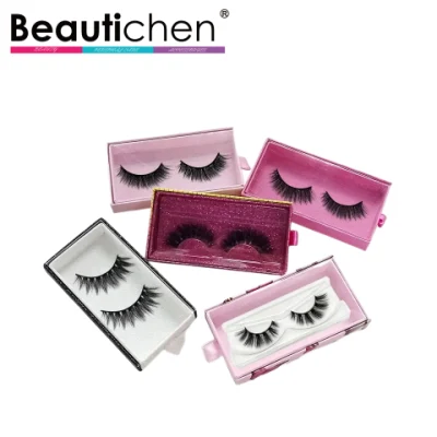 Beautichen Rizador de pestañas con calefacción Seda falsa Vegan Faux Mink Lash Venta al por mayor 3 pares de maquillaje Pestañas de fibra falsa Banda negra suave Pestañas de tira sintética