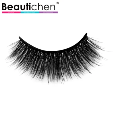 Beautichen Otras pestañas Seda falsa Vegan Faux Mink Lash Venta al por mayor 3 pares de maquillaje Fibra falsa Pestañas para ojos Banda negra suave Tira sintética Pestañas